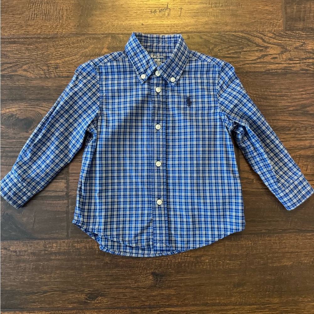 Ralph Lauren Polo Blue Button Down Shirt Classic Plaid Design 18 Months